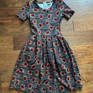 Lularoe Amelia Fit & Flare Sunflower Floral Dress with Pockets - Size XS
